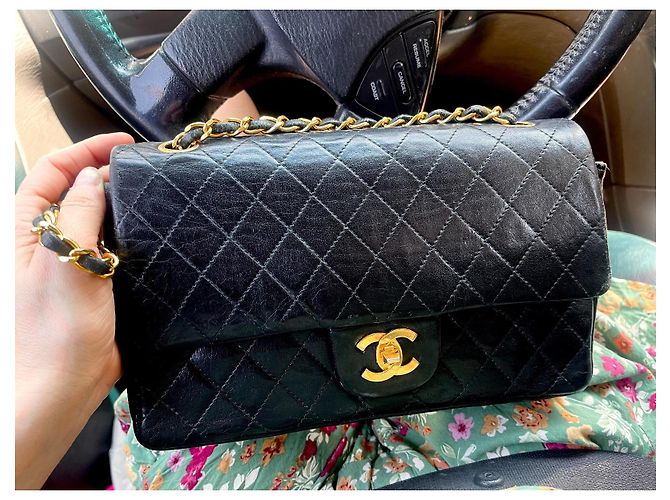 Borsa Chanel Timeless Double Flap Nera in Pelle Nero - vista 3