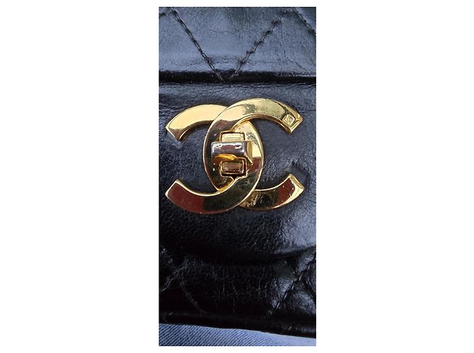 Borsa Chanel Timeless Double Flap Nera in Pelle Nero - vista 7