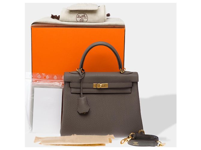 Hermès Borsa HERMES Kelly 25 in Pelle Grigia - 102683 Grigio - vista 2