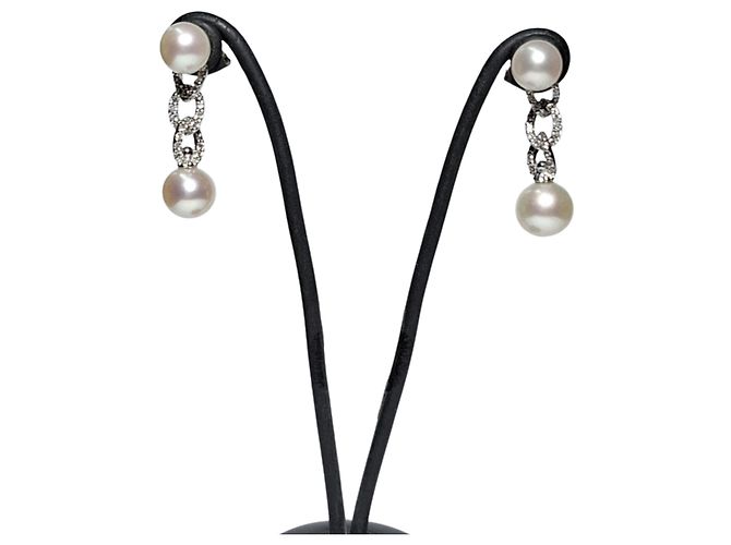 Autre Marque Orecchini medio-lunghi in perle e diamanti in oro bianco 18k - vista 4