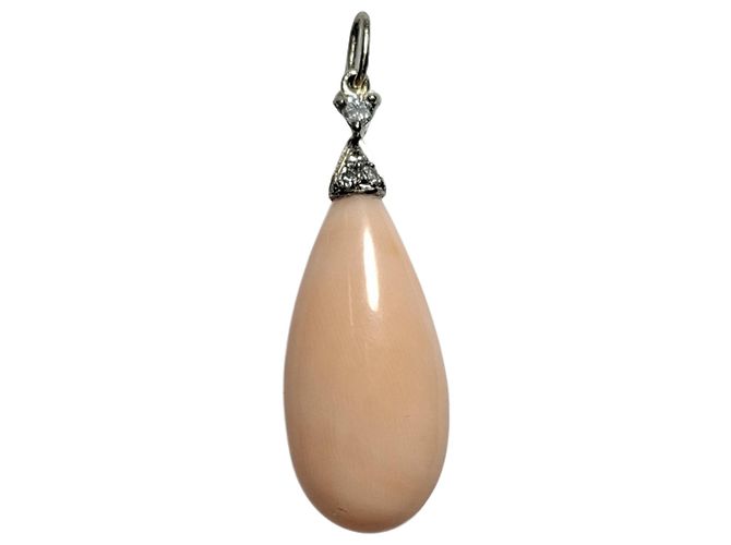Autre Marque Pendente in corallo e diamanti ORO BIANCO 18K - vista 3