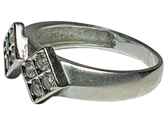 Autre Marque Anello con 2 rombi con diamanti in ORO BIANCO 18K - vista 3