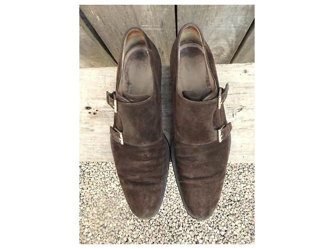 Scarpe Monk Gucci Marrone Scuro Camoscio - vista 2