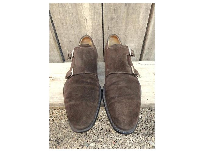 Scarpe Monk Gucci Marrone Scuro Camoscio - vista 5