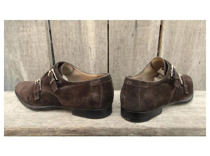 Scarpe Monk Gucci Marrone Scuro Camoscio - vista 6