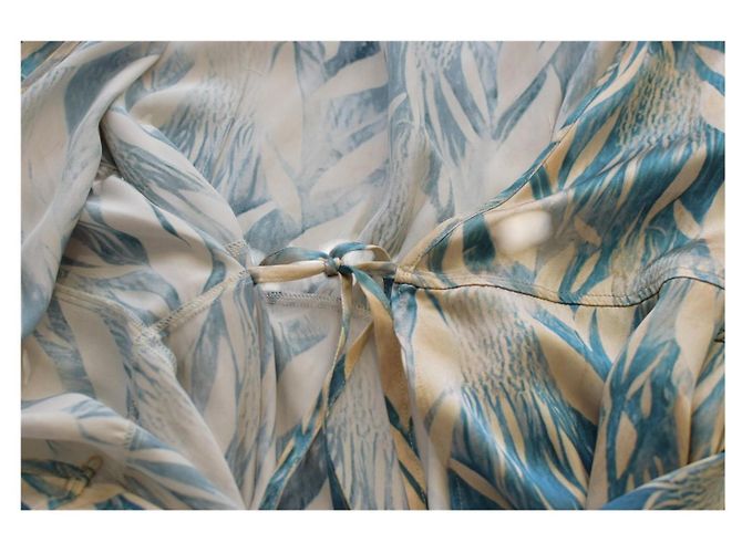 Forte Forte Silk Wrap Midi Cocktail Dress Beige Turquoise - view 10