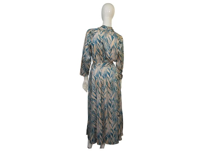 Forte Forte Silk Wrap Midi Cocktail Dress Beige Turquoise - view 2