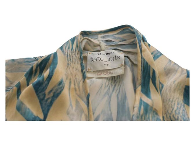 Forte Forte Silk Wrap Midi Cocktail Dress Beige Turquoise - view 3