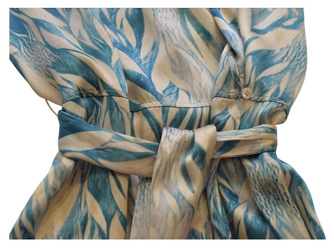 Forte Forte Silk Wrap Midi Cocktail Dress Beige Turquoise - view 9