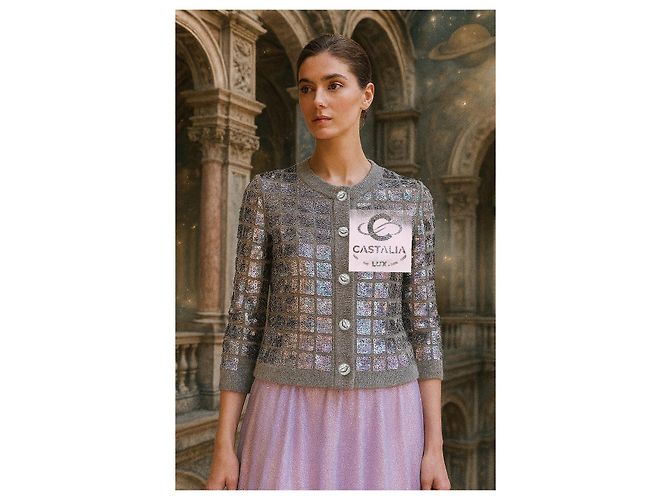 Chanel Cardigã de lantejoulas com botões de aperto de mão CC 46 FR - vista 6