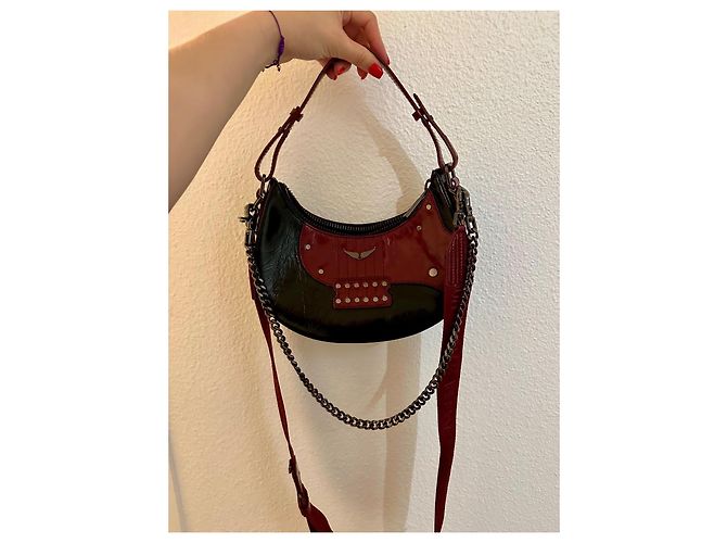 Borsa Zadig & Voltaire Moonrock in pelle verniciata nera e bordeaux Nero Bordò - vista 11