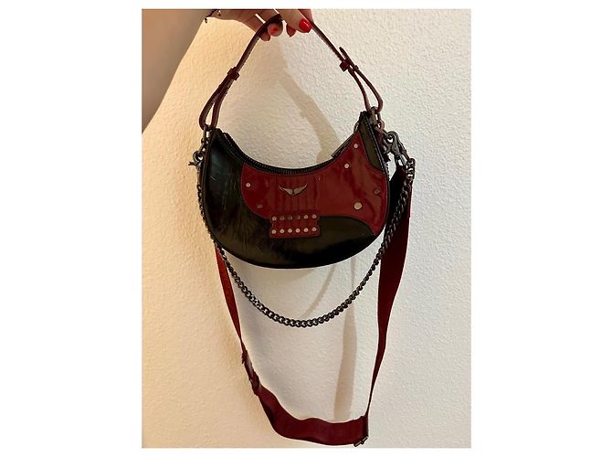 Borsa Zadig & Voltaire Moonrock in pelle verniciata nera e bordeaux Nero Bordò - vista 12