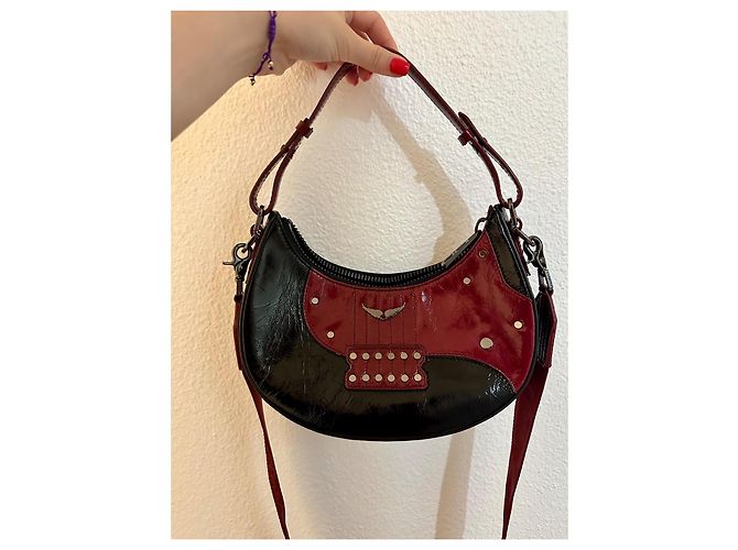 Borsa Zadig & Voltaire Moonrock in pelle verniciata nera e bordeaux Nero Bordò - vista 13