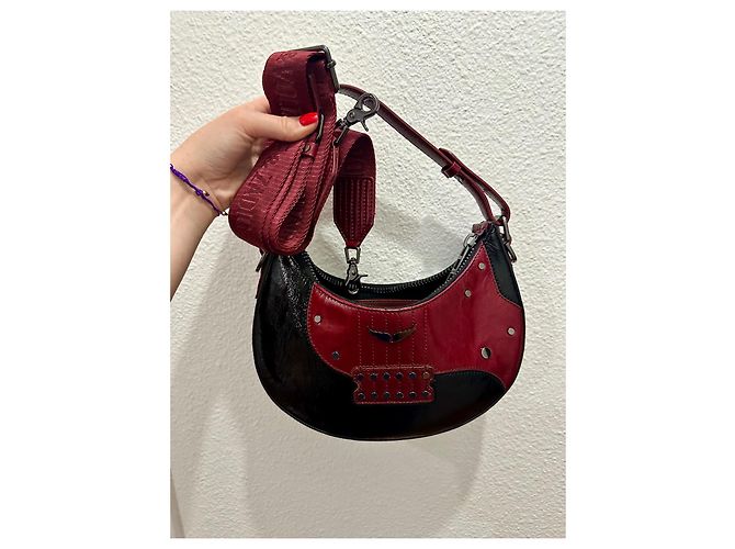 Borsa Zadig & Voltaire Moonrock in pelle verniciata nera e bordeaux Nero Bordò - vista 6