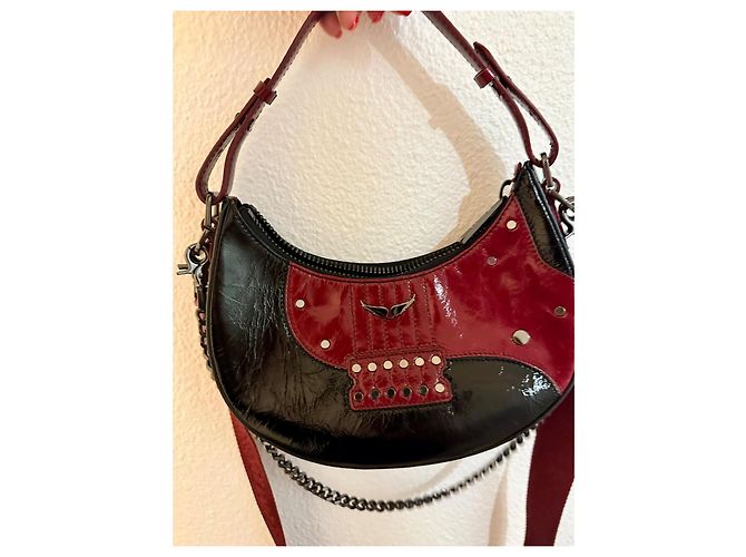 Borsa Zadig & Voltaire Moonrock in pelle verniciata nera e bordeaux Nero Bordò - vista 8