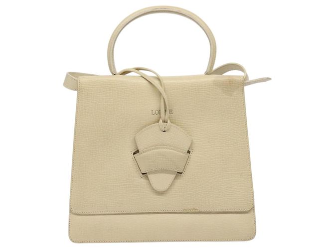 Borsa a mano in pelle LOEWE Barcellona 2 vie beige Auth bs26715 - vista 13
