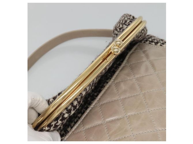 CHANEL Borsa a Spalla Matelassé Lana Grigia Oro CC Auth 127587V Marrone D'oro - vista 10