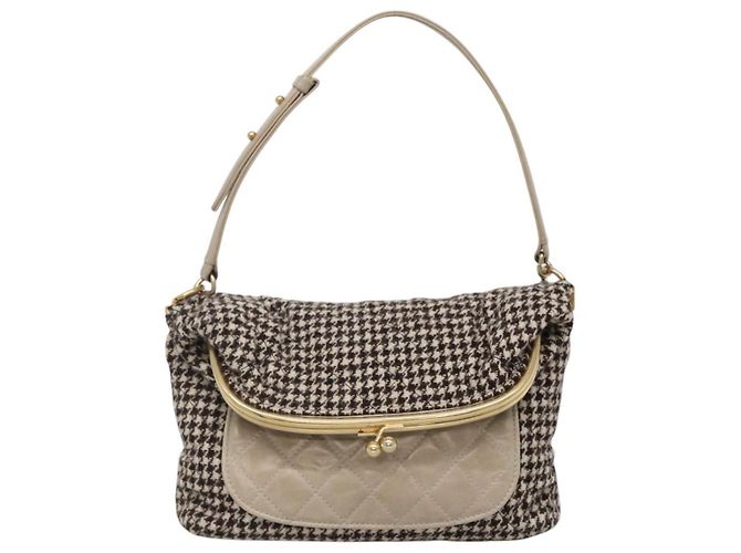 CHANEL Borsa a Spalla Matelassé Lana Grigia Oro CC Auth 127587V Marrone D'oro - vista 13