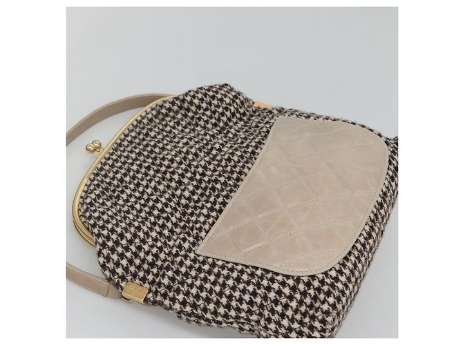CHANEL Borsa a Spalla Matelassé Lana Grigia Oro CC Auth 127587V Marrone D'oro - vista 17