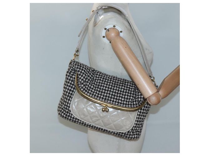 CHANEL Borsa a Spalla Matelassé Lana Grigia Oro CC Auth 127587V Marrone D'oro - vista 25