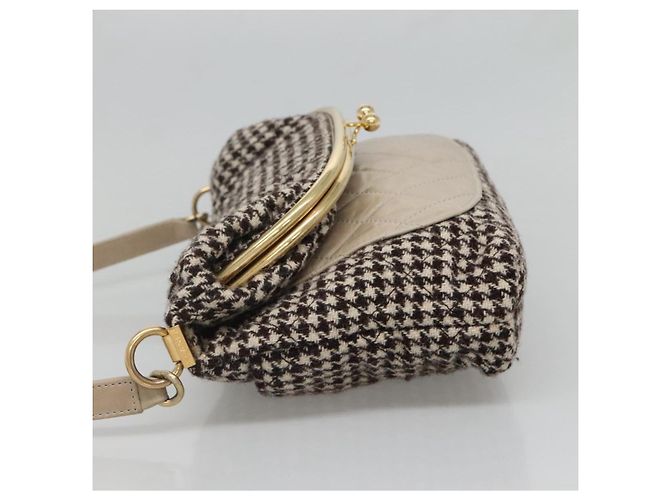 CHANEL Borsa a Spalla Matelassé Lana Grigia Oro CC Auth 127587V Marrone D'oro - vista 3