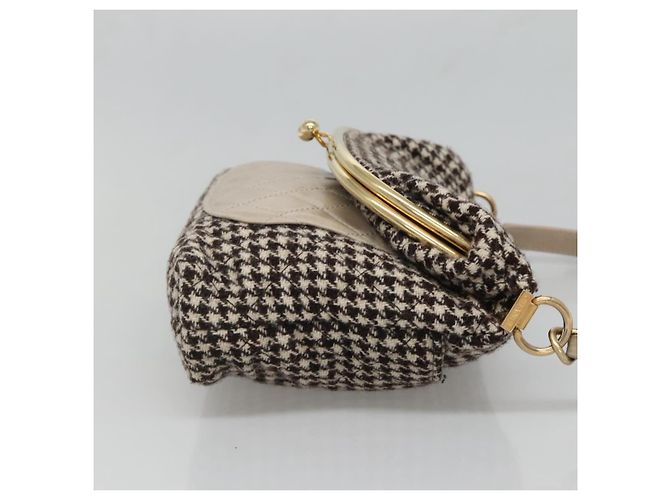 CHANEL Borsa a Spalla Matelassé Lana Grigia Oro CC Auth 127587V Marrone D'oro - vista 4