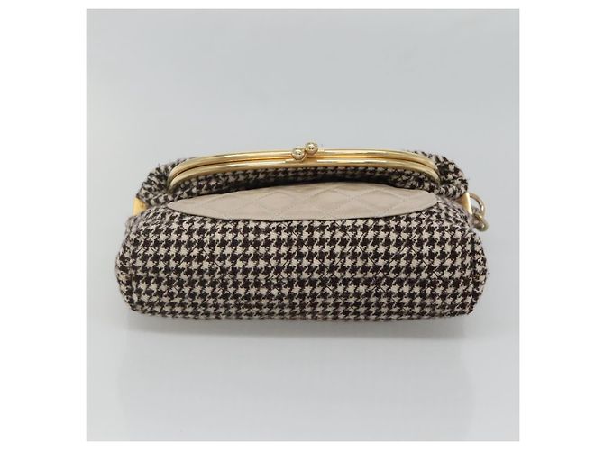 CHANEL Borsa a Spalla Matelassé Lana Grigia Oro CC Auth 127587V Marrone D'oro - vista 5
