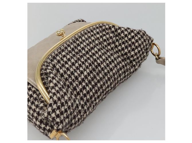 CHANEL Borsa a Spalla Matelassé Lana Grigia Oro CC Auth 127587V Marrone D'oro - vista 6