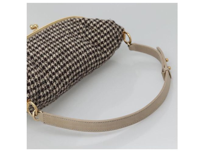 CHANEL Borsa a Spalla Matelassé Lana Grigia Oro CC Auth 127587V Marrone D'oro - vista 7