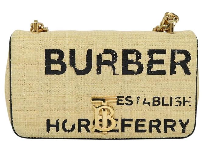 Borsa a spalla Horse Ferry Chain di Burberry in rafia beige e oro Auth bs26785 D'oro - vista 13