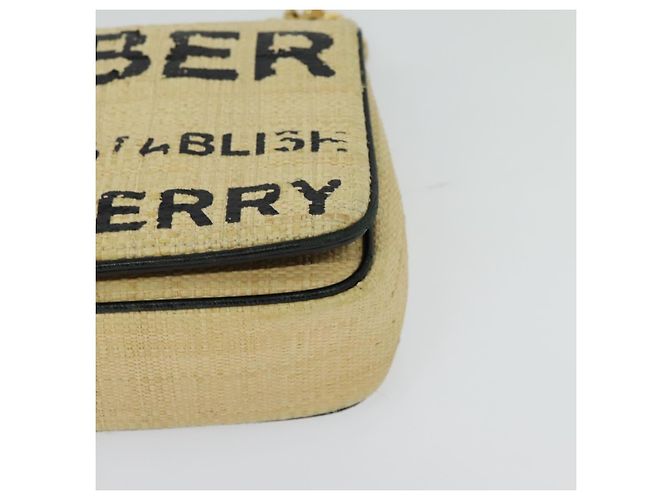 Borsa a spalla Horse Ferry Chain di Burberry in rafia beige e oro Auth bs26785 D'oro - vista 14