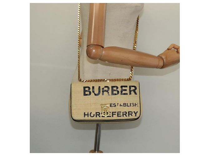 Borsa a spalla Horse Ferry Chain di Burberry in rafia beige e oro Auth bs26785 D'oro - vista 22