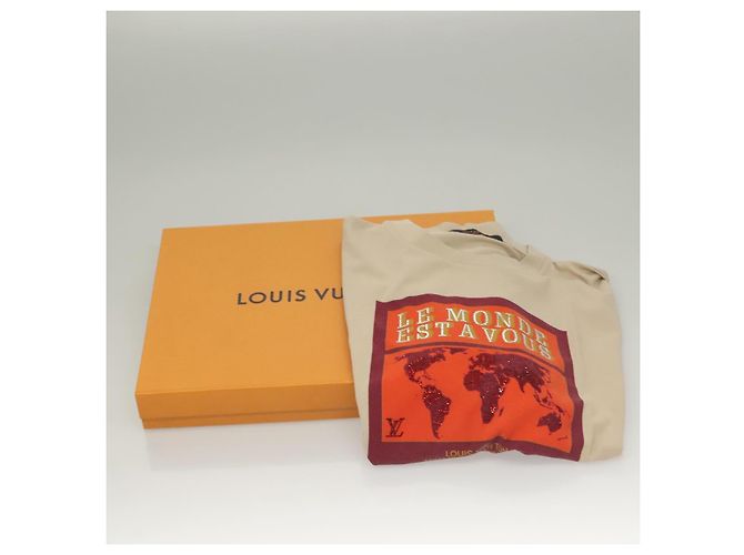 Camiseta de algodón beige LOUIS VUITTON LV Auth ym008M - vista 13