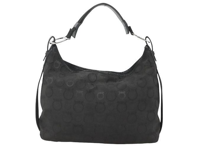 Borsa Gancini in tela e pelle nera argento di Salvatore Ferragamo Auth bs26905 Nero - vista 13