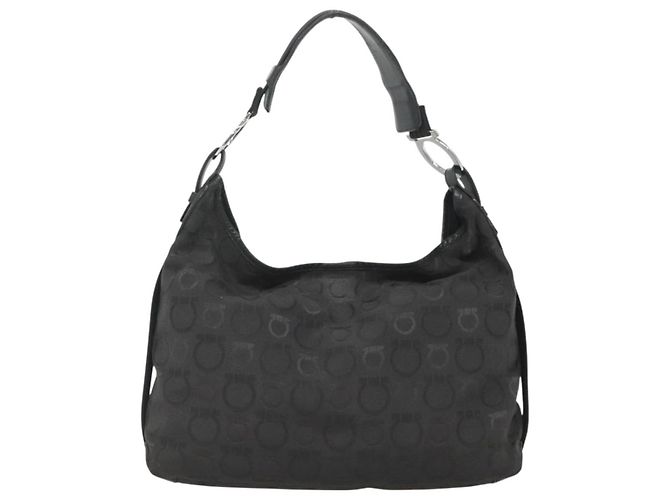 Borsa Gancini in tela e pelle nera argento di Salvatore Ferragamo Auth bs26905 Nero - vista 2