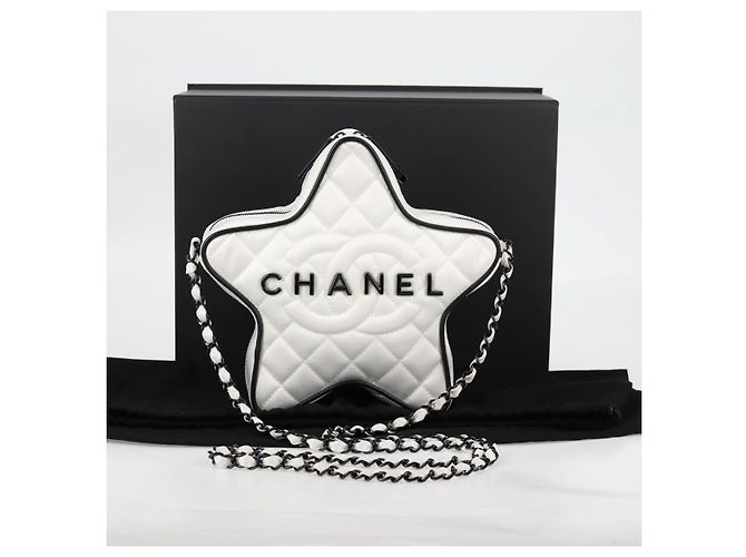 CHANEL Schultertasche Star Chain Satin Weiß Gold CC Auth 125991SM Golden - Ansicht 12