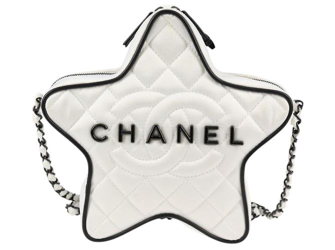 CHANEL Schultertasche Star Chain Satin Weiß Gold CC Auth 125991SM Golden - Ansicht 13