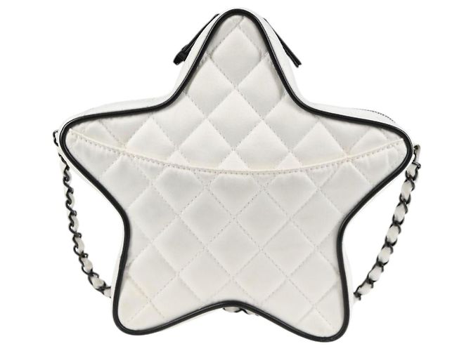 CHANEL Schultertasche Star Chain Satin Weiß Gold CC Auth 125991SM Golden - Ansicht 2