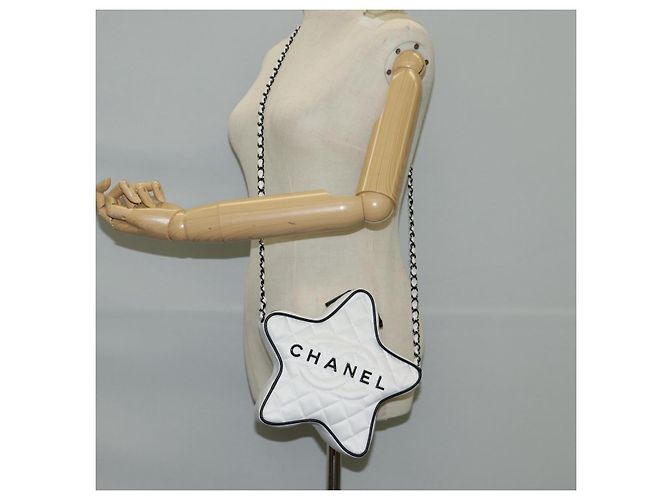 CHANEL Schultertasche Star Chain Satin Weiß Gold CC Auth 125991SM Golden - Ansicht 25