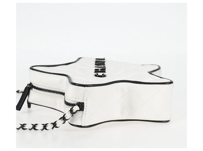 CHANEL Schultertasche Star Chain Satin Weiß Gold CC Auth 125991SM Golden - Ansicht 3
