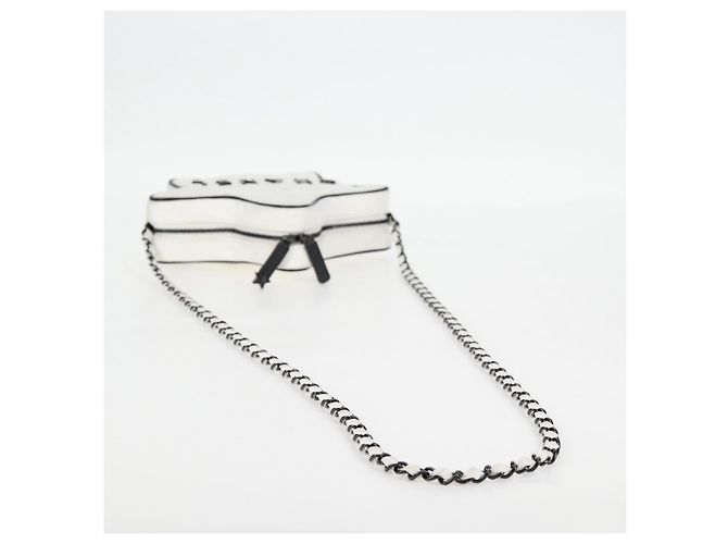CHANEL Schultertasche Star Chain Satin Weiß Gold CC Auth 125991SM Golden - Ansicht 7