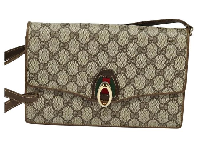 Bolso de Hombro GUCCI GG Supreme Web Sherry Line PVC Beige Oro Auth BA3358 Dorado - vista 13