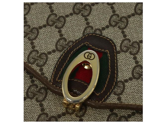 Bolso de Hombro GUCCI GG Supreme Web Sherry Line PVC Beige Oro Auth BA3358 Dorado - vista 18