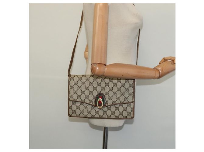 Bolso de Hombro GUCCI GG Supreme Web Sherry Line PVC Beige Oro Auth BA3358 Dorado - vista 22