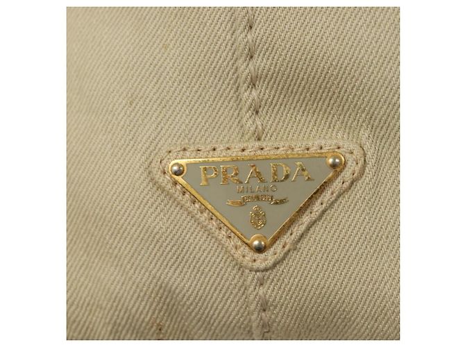 PRADA Canapa MM Borsa a Mano Tela Beige Oro Auth bs26853 D'oro - vista 17