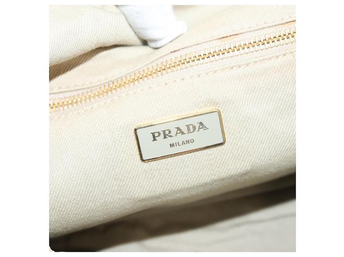 PRADA Canapa MM Borsa a Mano Tela Beige Oro Auth bs26853 D'oro - vista 18