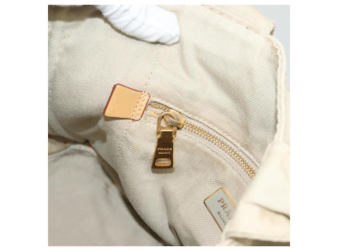 PRADA Canapa MM Borsa a Mano Tela Beige Oro Auth bs26853 D'oro - vista 21
