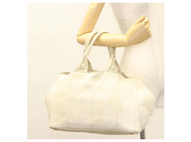 PRADA Canapa MM Borsa a Mano Tela Beige Oro Auth bs26853 D'oro - vista 23