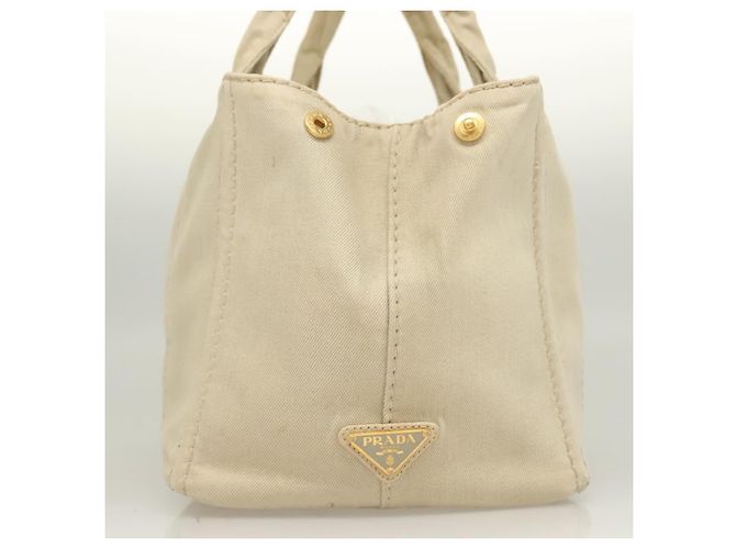 PRADA Canapa MM Borsa a Mano Tela Beige Oro Auth bs26853 D'oro - vista 5