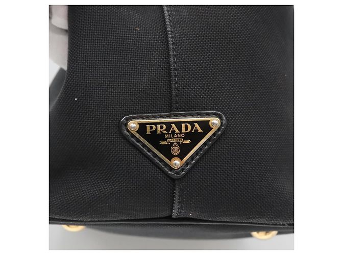 PRADA Borsa a mano in tela 2 vie Nero Oro Auth 125699 D'oro - vista 17